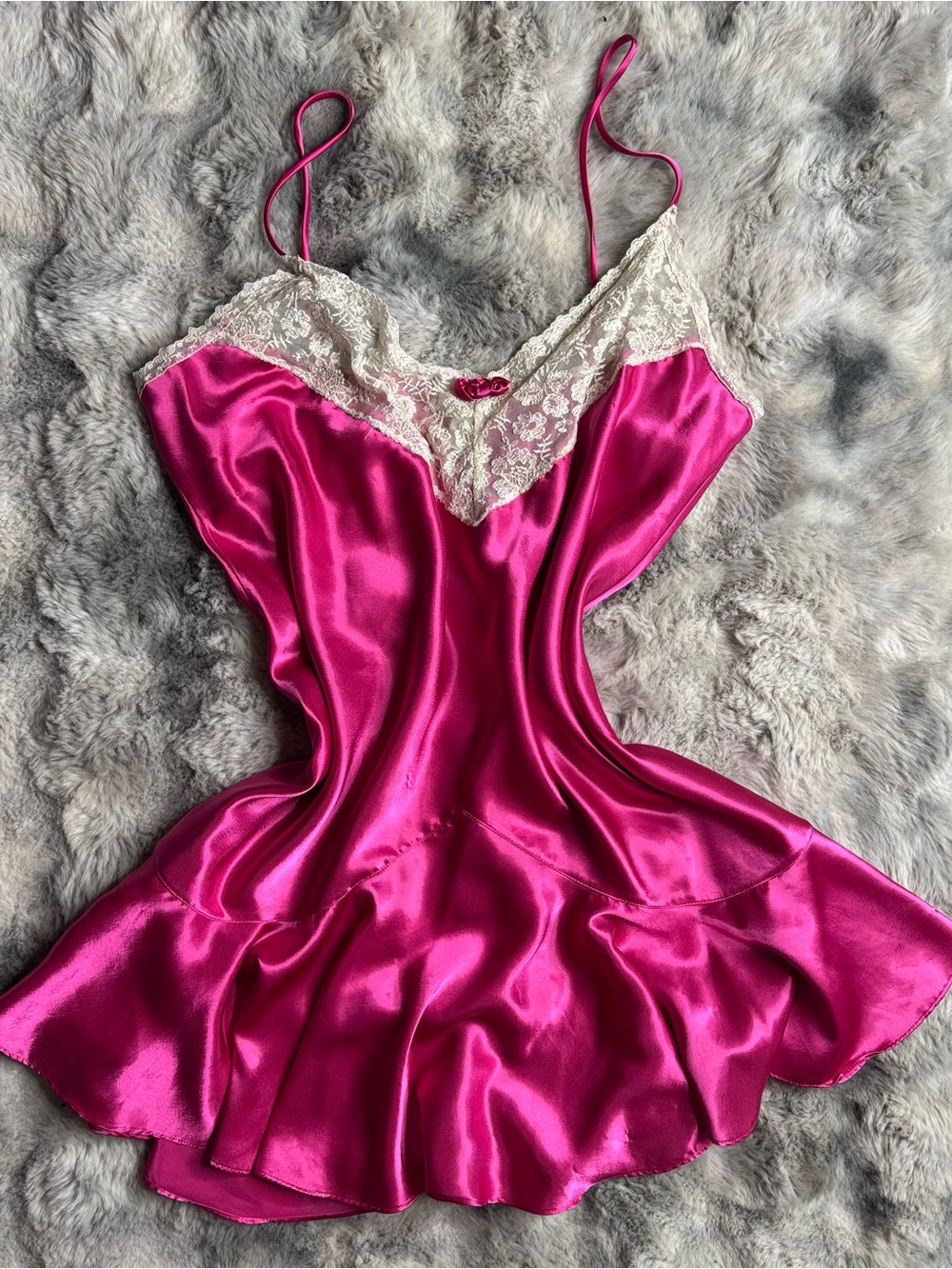 Victoria's Secret Gold Label Hot Pink Satin Lace-Trim Slip